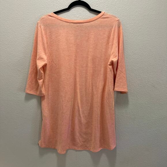 Soft Surroundings Coral Peach 3/4 Sleeve V-Neck Casual T-Shirt Tunic Size Medium - Picture 3 of 6